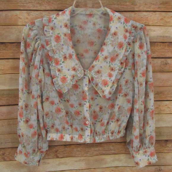 Ibell Zhang  V-Neck Large Lapel Floral Blouse M - Picture 1 of 16
